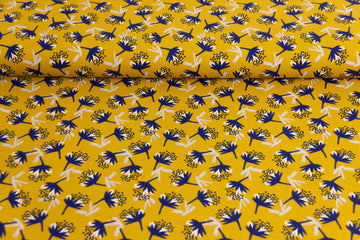 Canvas mit blauen Blumen, ocker, 0,5 m